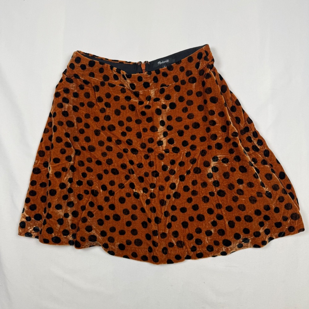 Madewell Velvet Polka Dot A Line Mini Skirt Leopard Orange Black Women's Size 0
